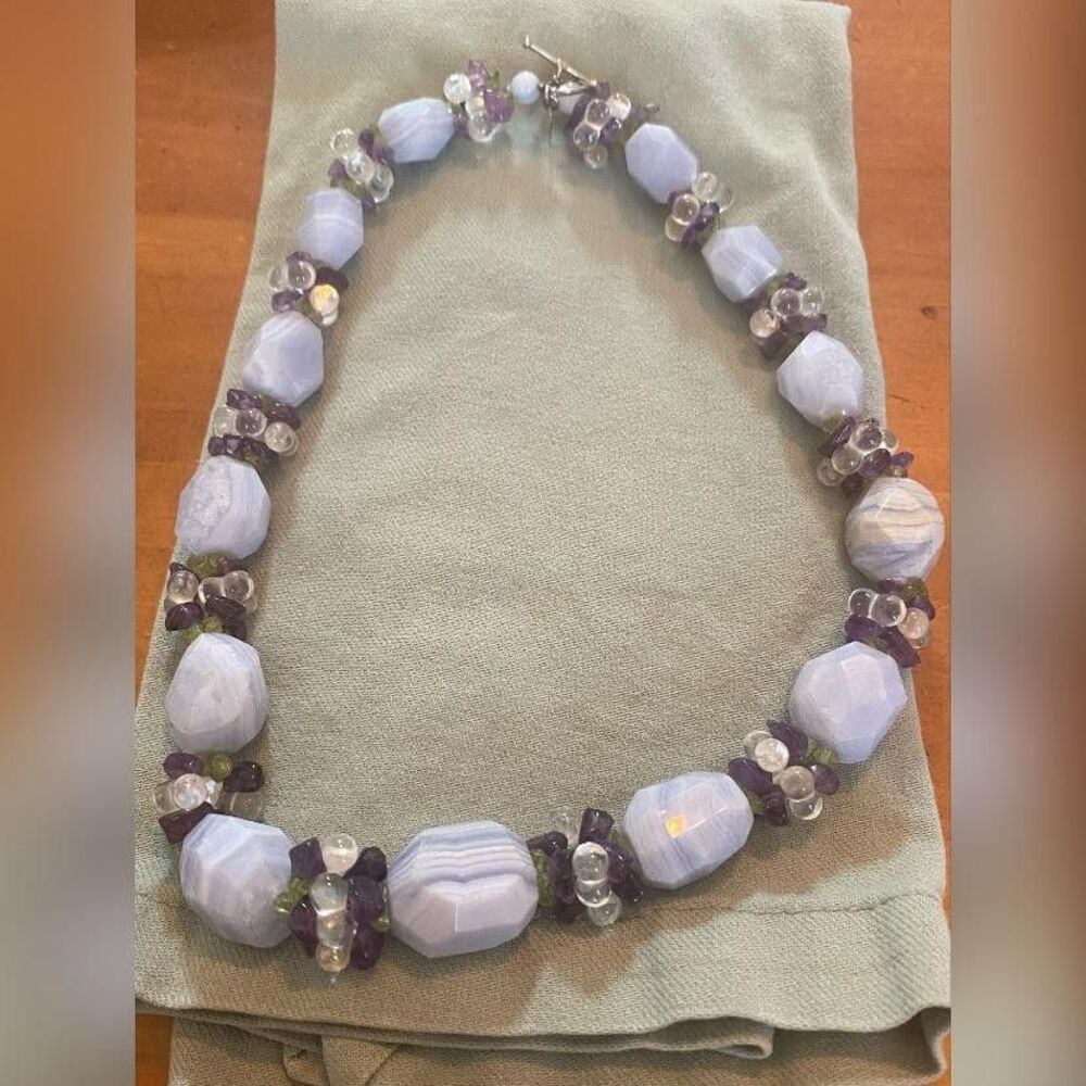Sterling Silver 925 Multicolor Gemstone Statement Necklace Toggle Clasp 18"